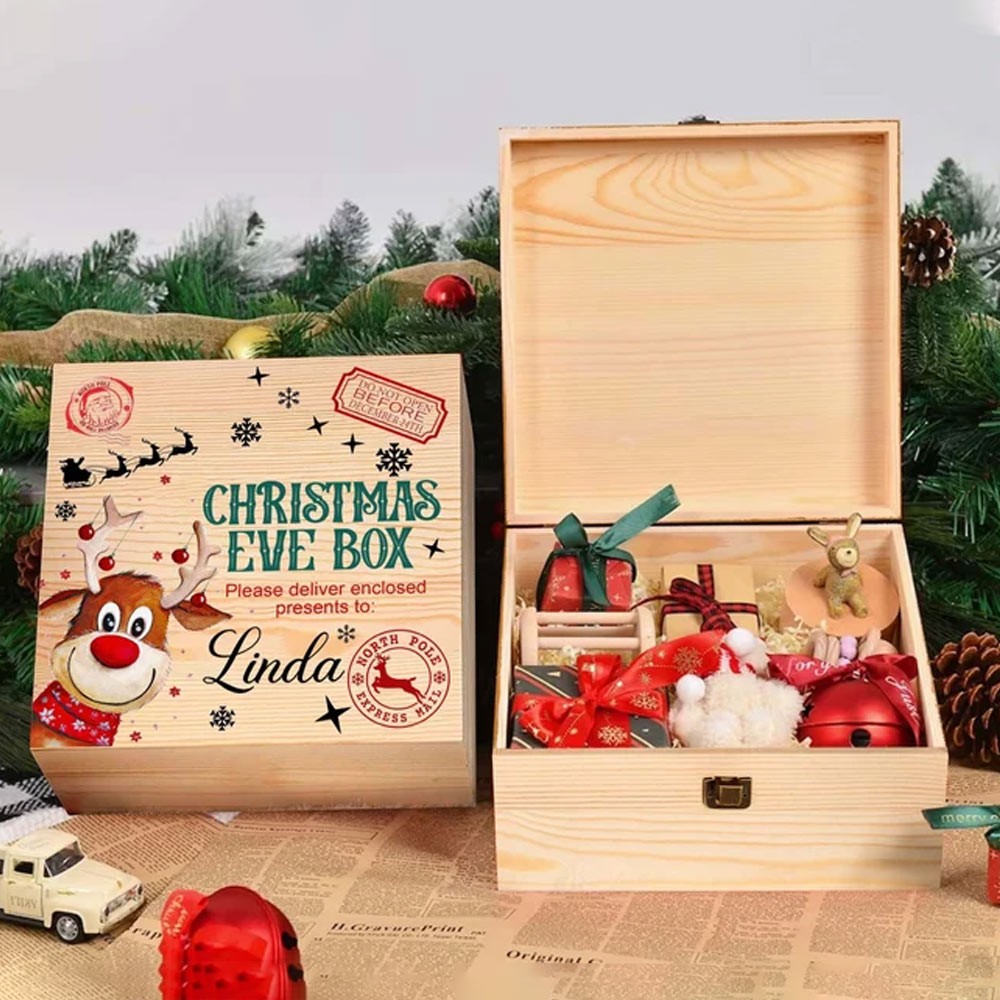 Christmas Eve Box, Luxury personalised wooden treasure chest, Traditional Gifts